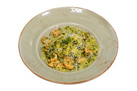 Паста птитим со шпинатом и куриным филе - Фото