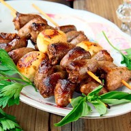 Шашлык из куриных сердечек Фото