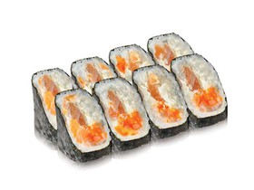 Ролл с лососем, сыром и оранжевой тобико - Фото