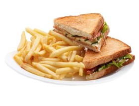 Сэндвич с ветчиной и сыром + фри - Фото
