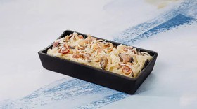 Удон с беконом, сыром и грибами шиитаки - Фото