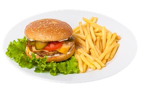 Бургер Чикен де люкс с картофелем фри - Фото