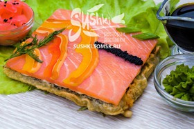 Суши-пицца с копченым лососем - Фото