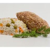 Куриная котлета с рисом и овощами Фото