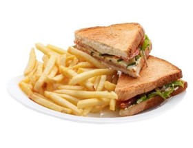 Сэндвич с копченым лососем + фри - Фото