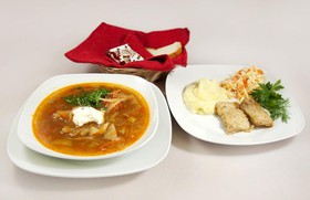 Комплексный обед с минтаем (щи) - Фото