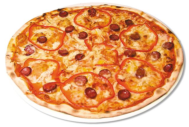 Пицца курганинск. Пицца 41 см. Пицца 41 сантиметр. Пицца с перцем болгарским и охотничьими колбасками. Пицца грудинка ветчина перец болгарский.